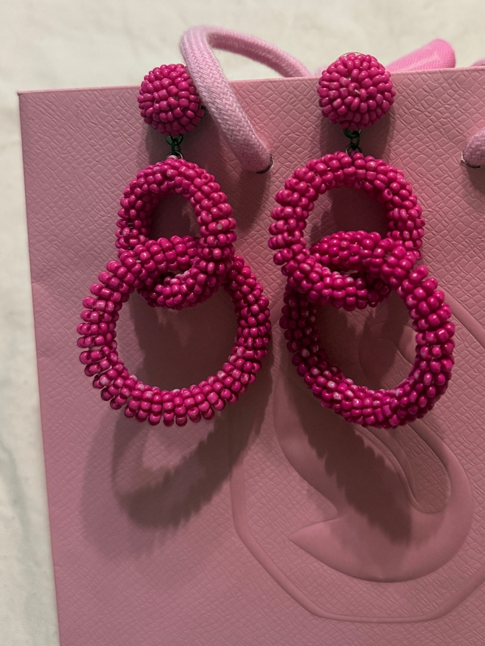 Fuchsia Beaded Triple-Hoop Drop Earrings - Women Jewelry
